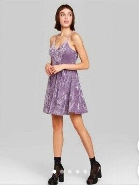 Wild Fable Lavender Crushed Velvet Spaghetti-Strap Skater Dress Medium